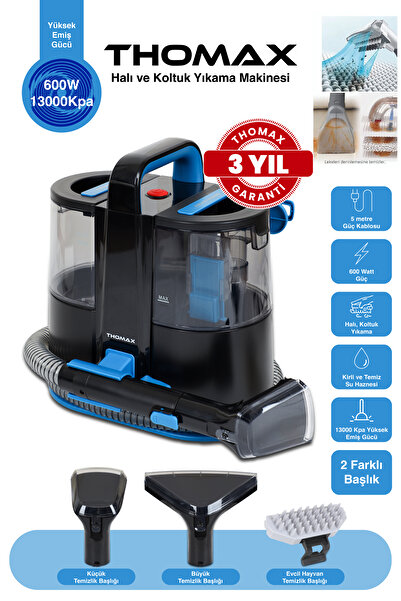 THOMAX Koltuk Halı Yıkama Ve Leke Çıkartma Makinesi 1500 Ml Temiz Su Haznesi 600W Güç