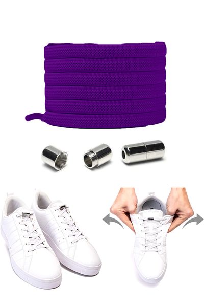 SHELAX Purple Smart Laces - Practical Elastic Flat Shoelaces - Elastic and Metal Lock