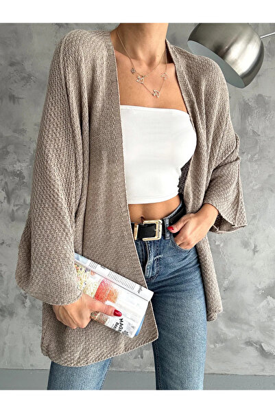 sportiness Жіночий кардиган з рукавами у вигляді крил кажана, з рифленим візе...