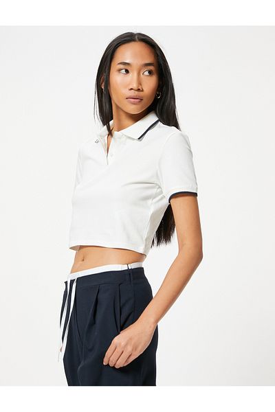 Koton Βαμβακερό T-Shirt Polo Neck Crop - Κοντό μανίκι, κανονική εφαρμογή