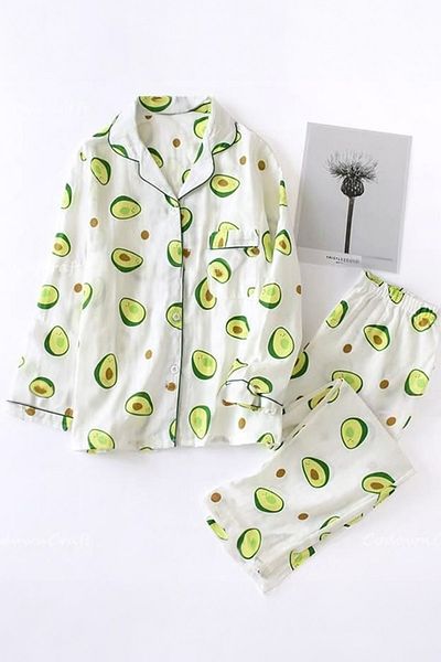 PEMBİŞ HOMEWEAR Set de pijamale din țesătură specială tricotată cu avocado Crinkle