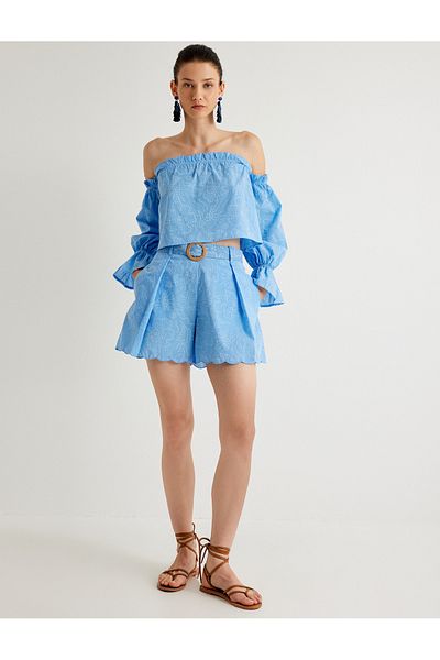 Koton Melis Ağazat - Pantaloni scurti confortabili plisați cu imprimeu floral, buzunare - bumbac