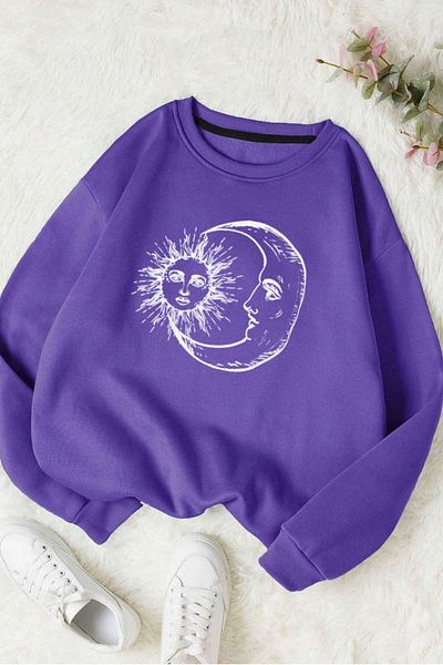 Moda Glo Βαμβακερό φούτερ Unisex Moon Dede με στάμπα με λαιμόκοψη