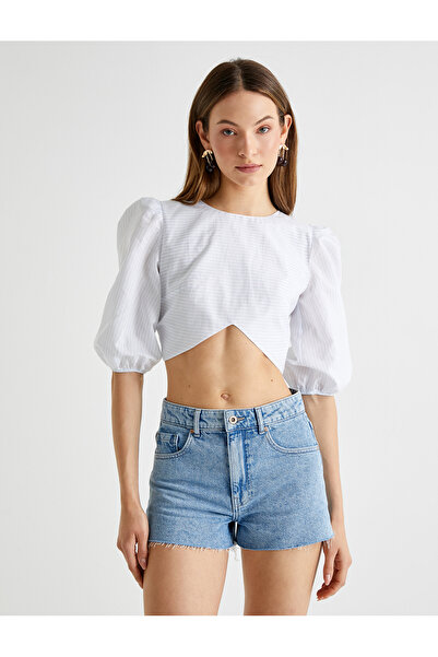 Koton Bluză crop cu mânecă cu balon cu detaliu fereastră pe spate și fundă