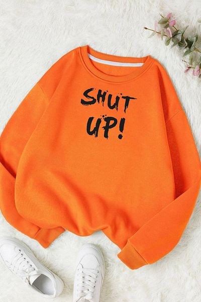 Moda Glo Hanorac din bumbac cu decolteu rotund cu imprimeu Shut Up unisex