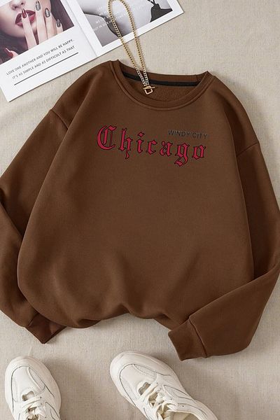 Moda Glo Βαμβακερό φούτερ με στάμπα Windy City με λαιμόκοψη
