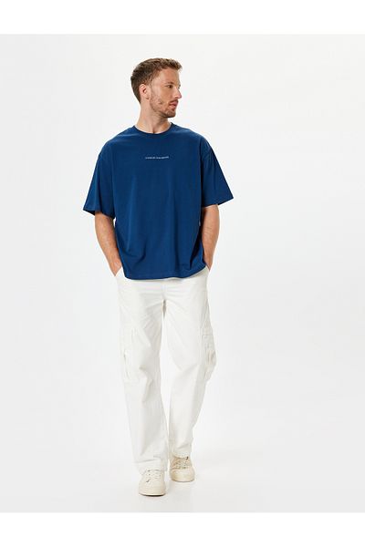 Koton Βαμβακερό μπλουζάκι Oversize - Σλόγκαν με στάμπα, λαιμόκοψη, κοντό μανίκι