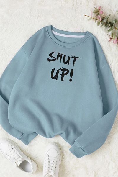 Moda Glo Hanorac din bumbac cu decolteu rotund cu imprimeu Shut Up unisex