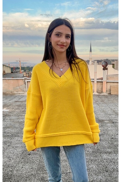 GND Kol-Etek Detaylı V Yaka OVERSİZE KAZAK
