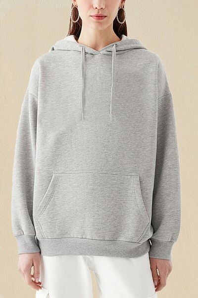Moda Glo Βαμβακερό φούτερ Blackjackgiyim Oversize Γκρι με κουκούλα