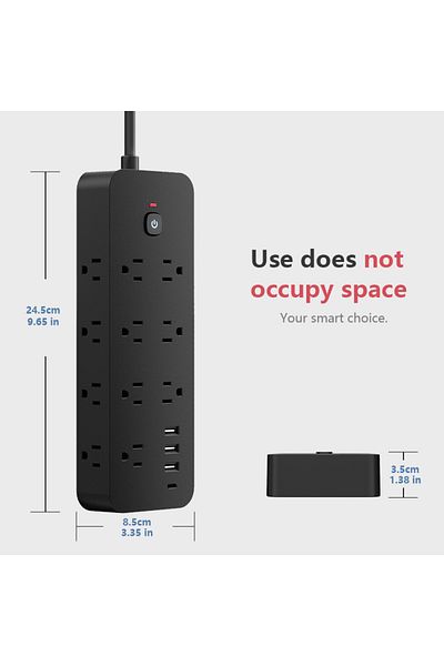 Choice US Plug TT-PS04B 1.5M 18-in-1 US Power Strip, Power Strip Surge Protector 13 AC Outlets 3 USB 1 Ty