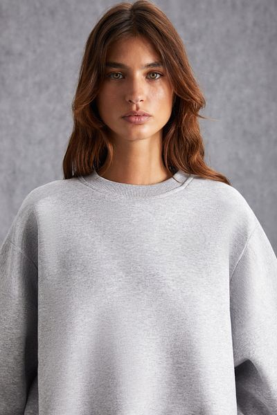 GRIMELANGE Vaneltına Women's Fleece Inside 3 Thread Organic Cotton Oversize Basic Crew Neck Grimelange Sweatshirt
