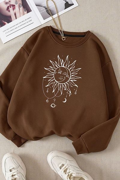Moda Glo Βαμβακερό φούτερ με στάμπα Sunny Mood με λαιμόκοψη