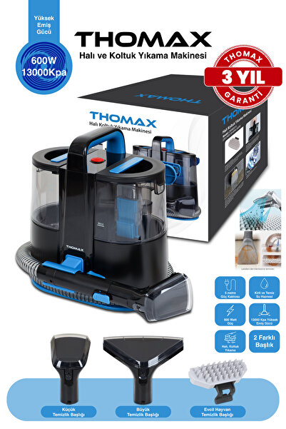 THOMAX Koltuk Halı Yıkama Ve Leke Çıkartma Makinesi 1500 Ml Temiz Su Haznesi 600W Güç