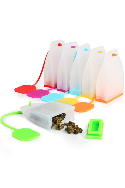 Choice1 4 قطع 2/4 قطع من أكياس مصفاة الشاي المصنوعة من السيليكون القابلة لإعادة الاستخدام الآمنة لأوراق الشاي السائبة لتصفية مشروب الشاي