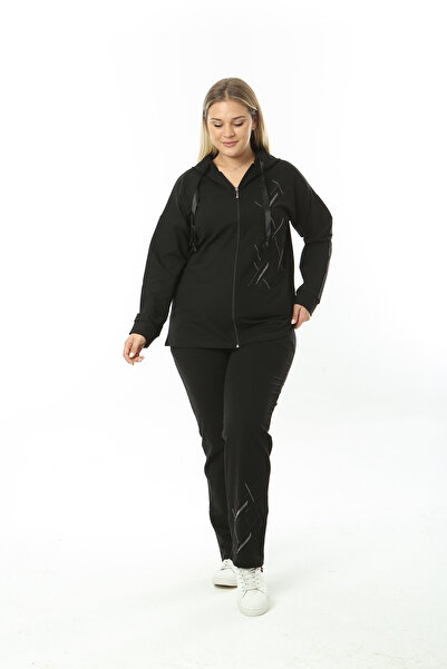 XL Modam ЖЕНСКИ ГОЛЯМ РАЗМЕР С ЛИНИИ И ПЕЧАТ В ЧЕРНО СПОРТЕН КОМПЛЕКТ