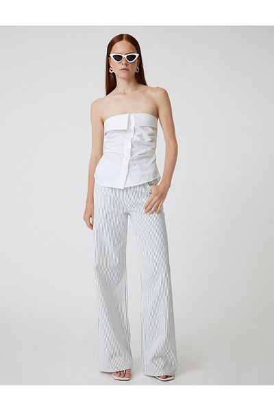 Koton Jeans mit geradem Bein und Ballon-Passform aus Baumwolle mit normaler Taille und Knopfleiste