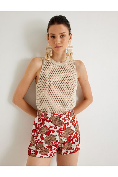Koton X Melis Ağazat - Openwork Crew Neck Crochet, Top Sleeveless