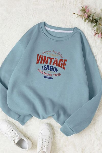 Moda Glo Hanorac vintage din bumbac cu decolteu rotund unisex
