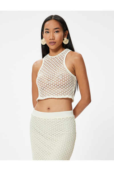 Koton Melis Ağazat - Crop Halter Collar Crochet Top