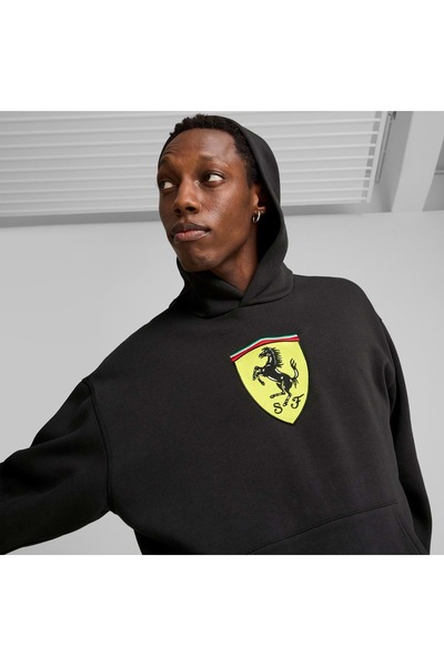 Puma 627054 Ferrari Race Big Shield HDie Мъжки суитшърт с качулка, ЧЕРЕН