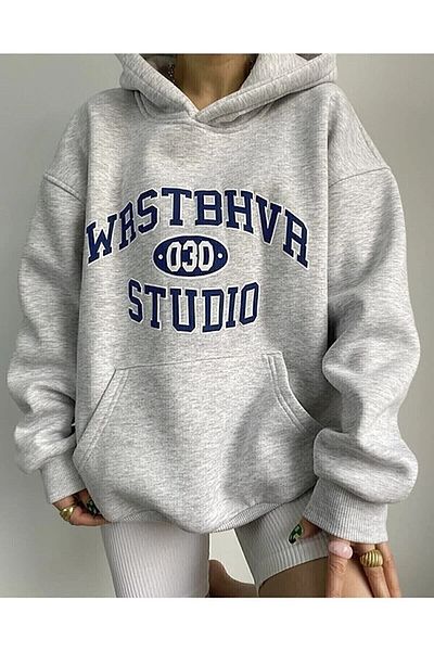 Moda Glo Унисекс сив суичър с качулка с щампа Wrstbhrv