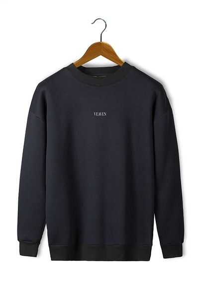 Moda Glo Φούτερ Unisex Μαύρο Veaven με στάμπα μεγάλου μεγέθους με δύο κλωστές με λαιμόκοψη