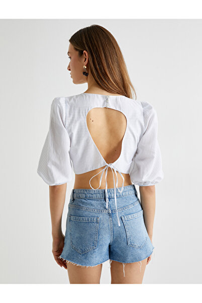 Koton Bluză crop cu mânecă cu balon cu detaliu fereastră pe spate și fundă