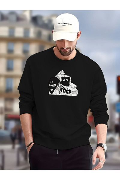 Moda Glo Hanorac unisex cu decolteu cu imprimeu la mijloc