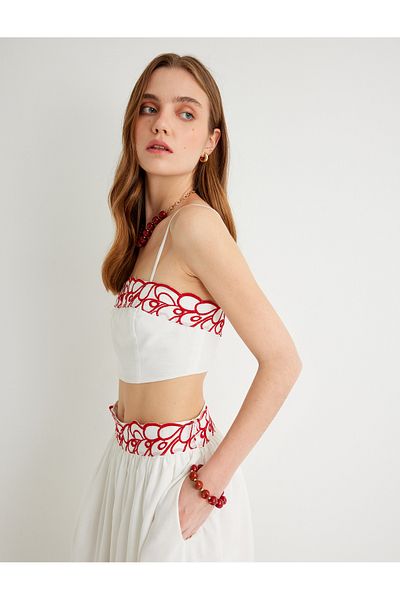 Koton X Tuba Unsal – Bustier mit Blumenstickerei und dünnen Trägern aus Baumwolle