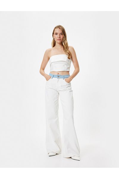 Koton Jeans mit weitem Bein und Farbblockdesign - Jeans mit weitem Bein und normaler Taille