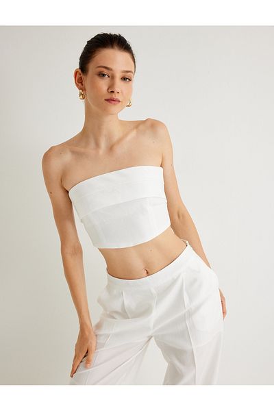 Koton X Melis Ağazat - Crop Strapless Bustier with Fold Detail Slim Fit