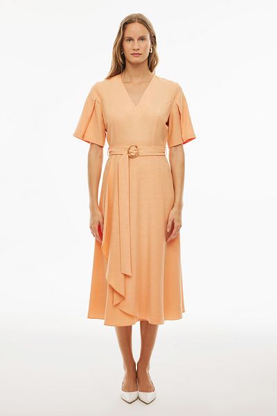 Perspective Adieles Color Midi Dress - V-Neck, Fitted Sleeve, Regular Fit