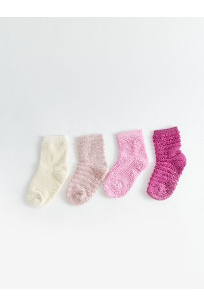 LC Waikiki Matte Purple Self Patterned Baby Girl Socks Set of 4