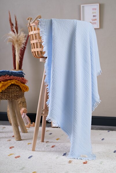 Bondberro Muslin Blanket & Blanket 4 Layers Fringed 100% Cotton Organic Oeko-Teks Certified 120 X 100 cm