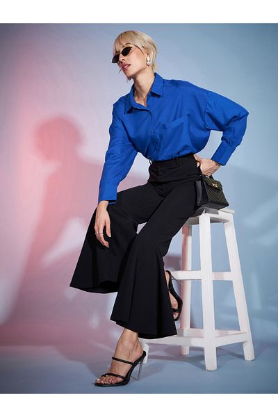 Sassafras By Styli High Rise Pleat Detail Bell Bottom Pants