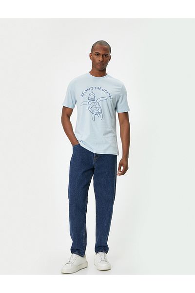 Koton Crew Neck Slogan nyomott pamut póló