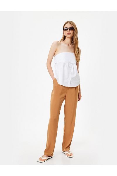Koton Aerobin Satin Carrot Cut Trousers - Pockets and Pleat Detail