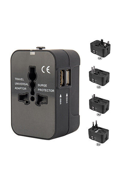 Choice black Universal Travel Adapter Multi-pin Plug Dual USB 2 Port Power Ou...