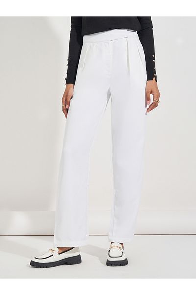 Styli High Rise Box Pleat Detail Twill Pants