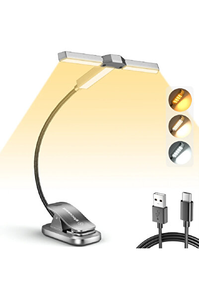 Choice مصباح قراءة LED ثلاثي الرؤوس فضي اللون، قابل لإعادة الشحن عبر منفذ USB...