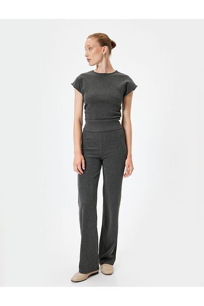 Koton Standard Waist Textured Straight Leg Trousers