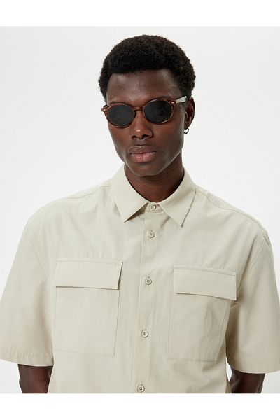 Koton Short Sleeve Shirt Pocket Detail Button Classic Collar Regular Fit