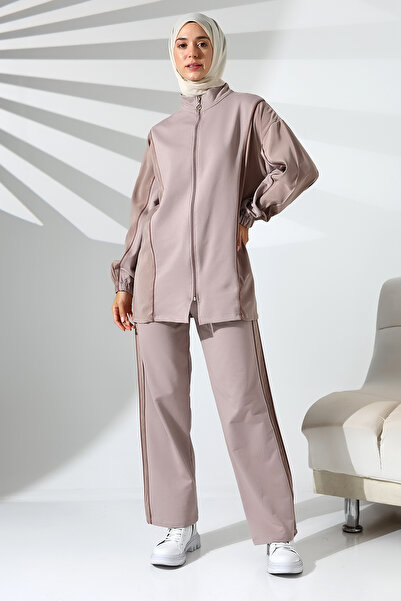 Mihran Butik Women's Seasonal Combed Cotton Bottom Top Sports and Comfortable Dried Rose Hijab Set