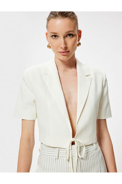 Koton Crop-Leinenjacke mit Schnürung vorne und kurzen Ärmeln