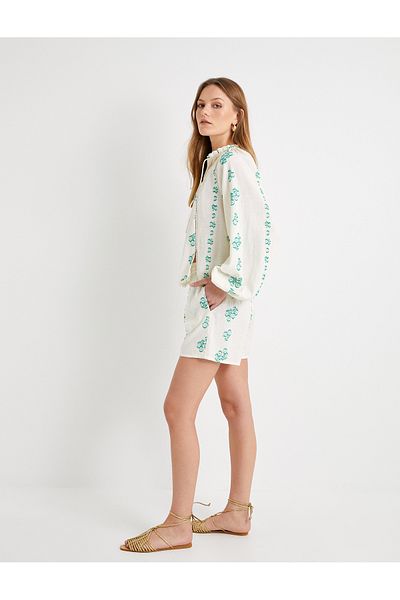 Koton Lace-Up Mini Shorts - Floral Patterned Pockets