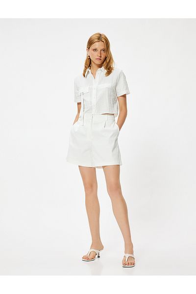 Koton Textured Short Sleeve Crop Shirt - Covered Pocket Detail