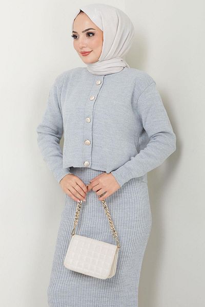 hafsamina Gray Knitwear Set - Cardigan and Gilet Hm2581