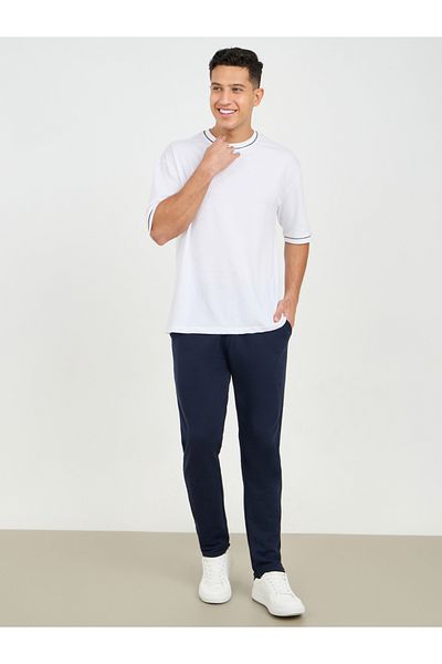 Styli Slim Fit Pique Knit Pants with Roll Up Hem
