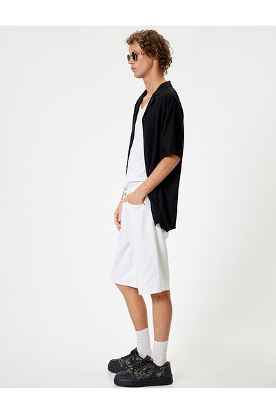 Koton Βαμβακερό τζιν σορτς Oversize - Βερμούδα με λεπτομέρεια στην τσέπη
